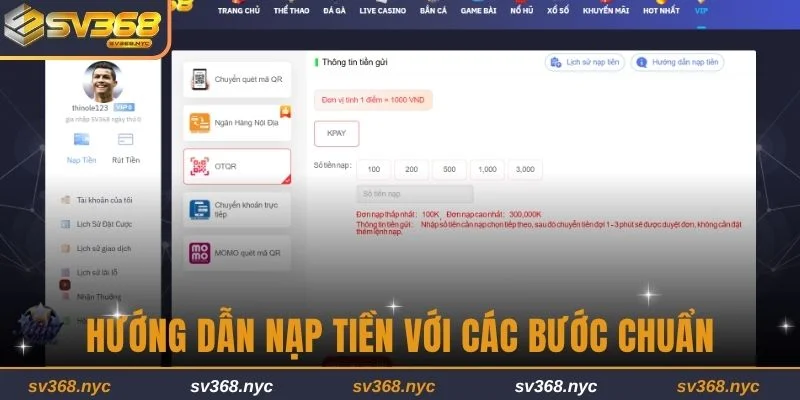 Hướng dẫn nạp tiền với các bước chuẩn